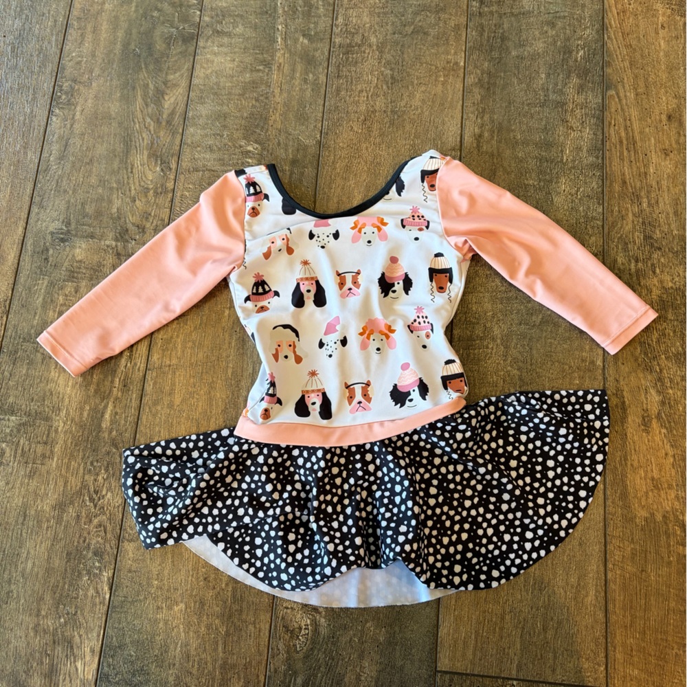 Pink and Black Long-Sleeve TuTu with Dogs